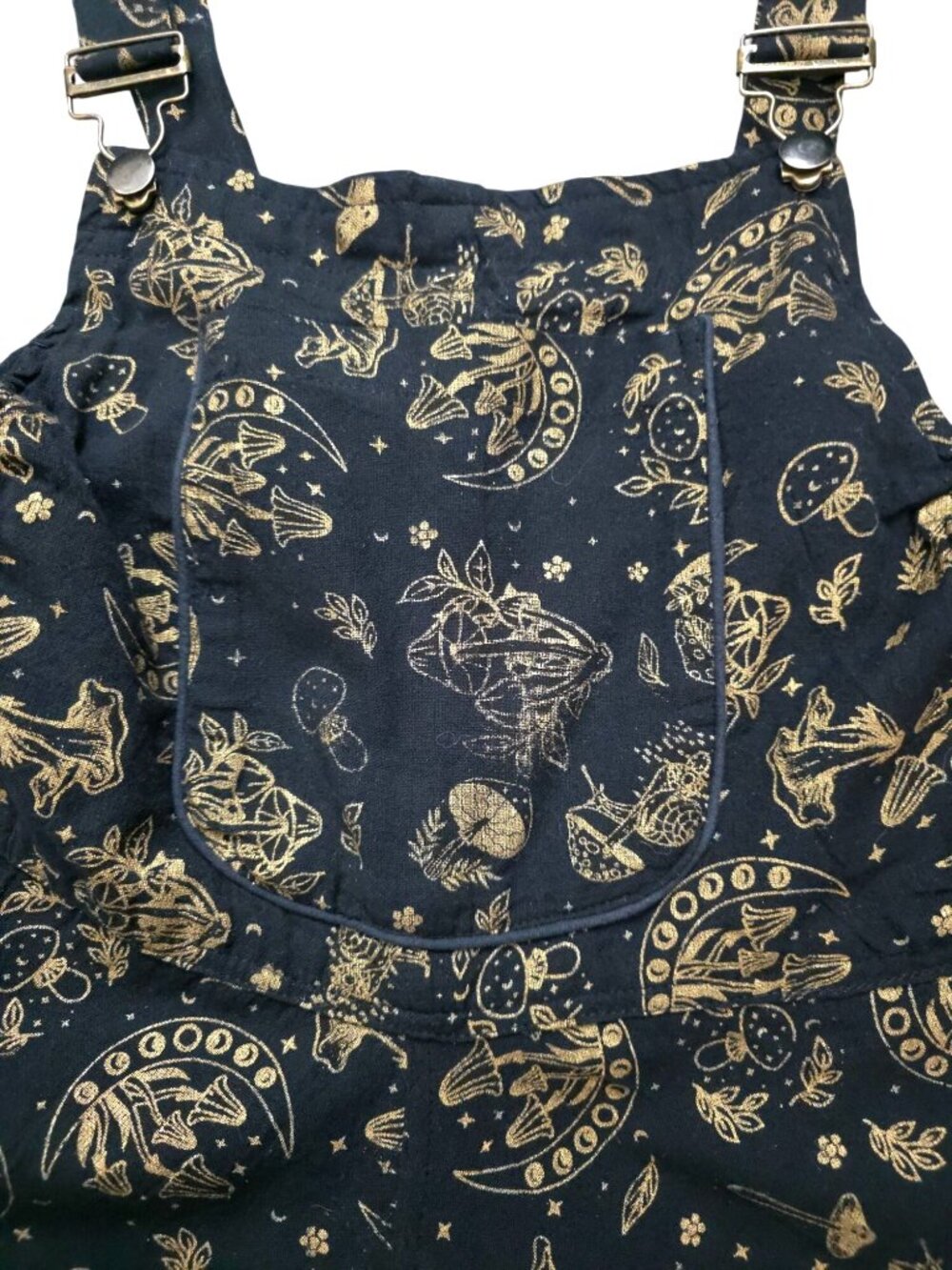 KARMA NEPAL CRAFT Boho Mushroom/Celestial Wide Leg Black & Gold Romper Sz Plus - Picture 4 of 9